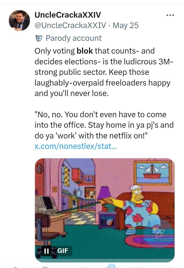 UncleCrackaXXIV's tweet image. Bahahahaha told ya&apos;s.

Labor has literally bought the biggest voting blok in Australia- the 3 million government pretend-workers in the public sector.

&quot;Keep voting for us and we&apos;ll pay you ludicrous amounts to do stuff-all. You don&apos;t even have to turn up if you can&apos;t be fucked!&quot;