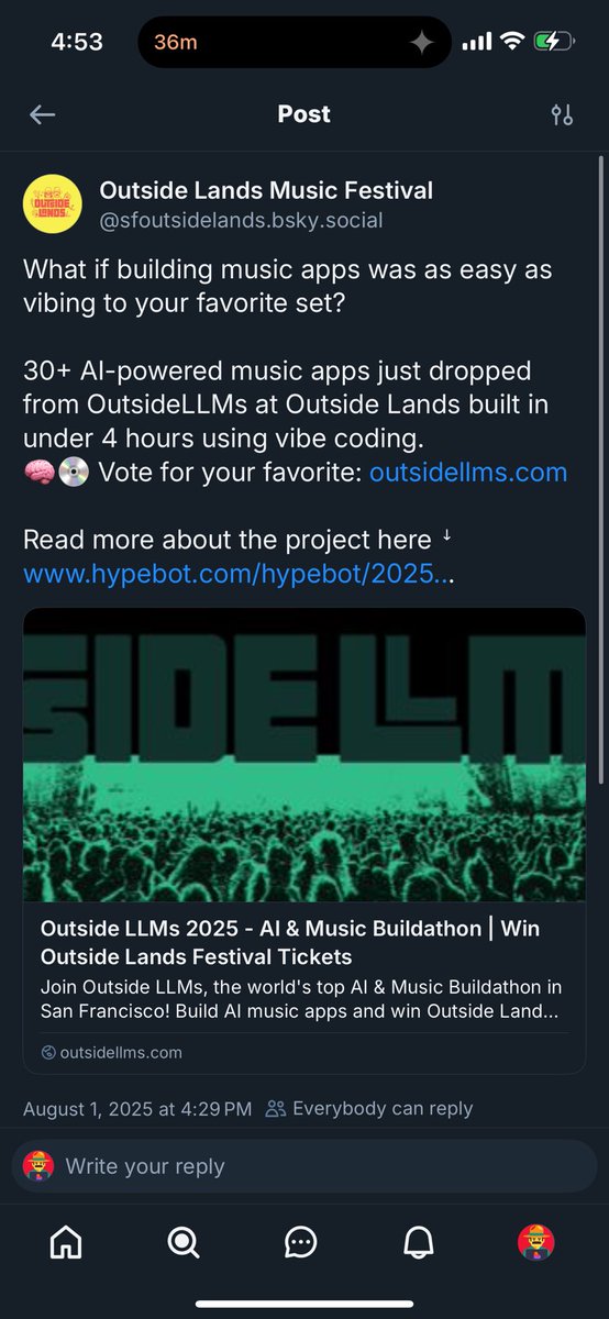 The festival is no longer on X but they are on <a href="/bluesky/">Bluesky</a> and they are talking about us and just posted <a href="/hypebot/">hypebot</a>!!  <a href="/sfoutsidelands/">Outside Lands</a> x account rip 🪦