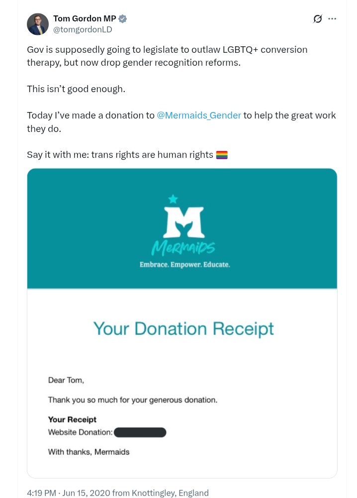 <a href="/tomgordonLD/">Tom Gordon MP</a> Says the man who gave money to Mermaids. 🚩

archive.ph/yAgcn