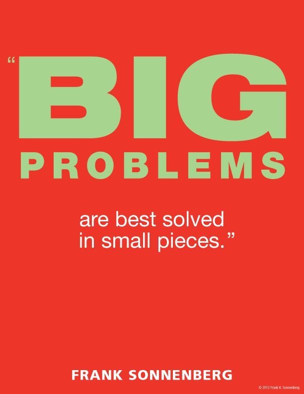 FSonnenberg's tweet image. “Big problems are best solved in small pieces.” ~ Frank Sonnenberg ➤ bit.ly/2b7hnuy @FSonnenberg #ToDoList #problems