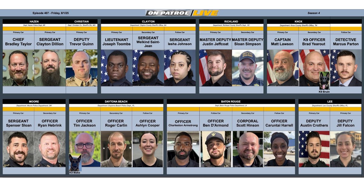 OfficialOPLive's tweet image. Happy Friday #OPNation! Tune in at 8e|5p for #OnPatrolFirstShift, followed by #OnPatrolLive at 9e|6p. Here is your lineup for the evening.