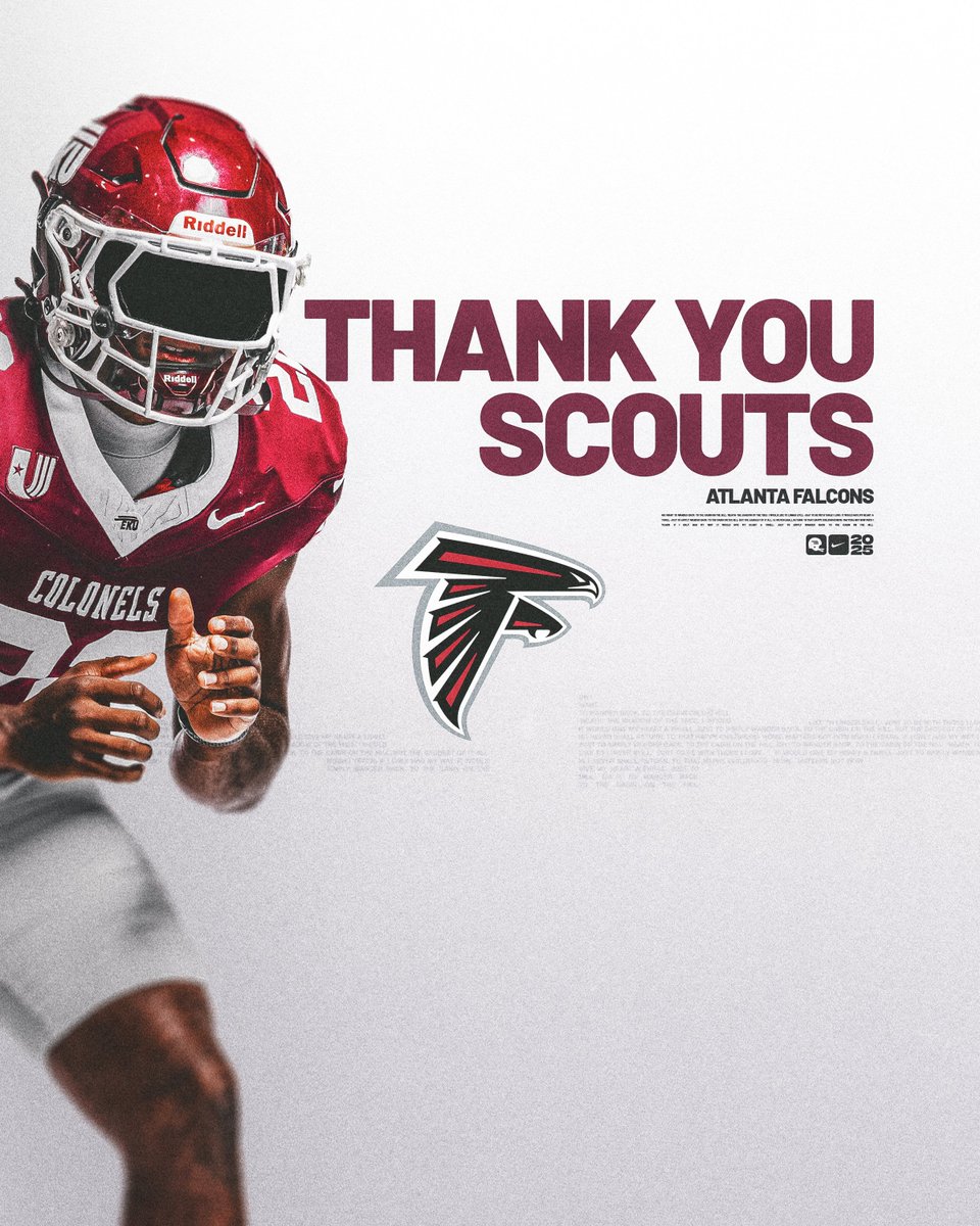 EKU Football (@ekufootball) on Twitter photo The first of many this season!
A big thank you to the <a href="/AtlantaFalcons/">Atlanta Falcons</a> for coming out to Richmond to scout the Colonels!
#E2W | #MatterOfPride The first of many this season!
A big thank you to the <a href="/AtlantaFalcons/">Atlanta Falcons</a> for coming out to Richmond to scout the Colonels!
#E2W | #MatterOfPride