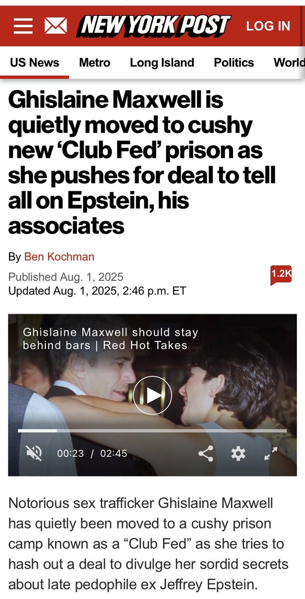 Thai Zombie (@tomstraw01) on Twitter photo nypost.com/2025/08/01/us-… Ghislaine Maxwell quietly moved to cushy new 'Club Fed' prison as she pushes for deal to tell-all on Epstein, his associates nypost.com/2025/08/01/us-… Ghislaine Maxwell quietly moved to cushy new 'Club Fed' prison as she pushes for deal to tell-all on Epstein, his associates