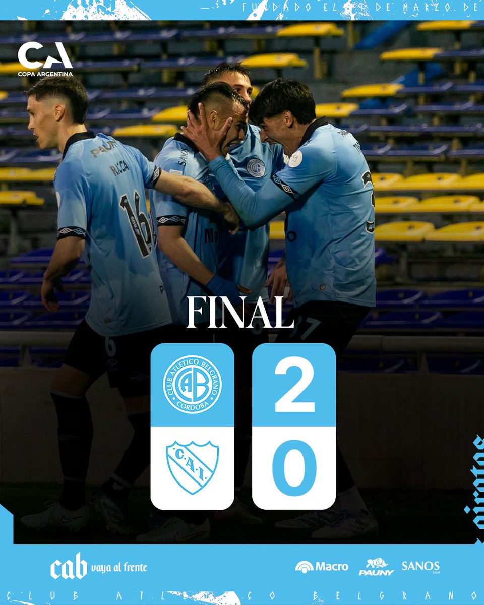 Belgrano (@belgrano) on Twitter photo ¡GANÓOOOOOOOOO BELGRAAAAAANOOOOO! 🩵🏴☠️
El Pirata se impuso ante Independiente en Rosario y avanza a cuartos de final de <a href="/Copa_Argentina/">Copa Argentina AXION energy</a>.
⚽ Jara
⚽ Zelarayán L.
#DaleBelgrano ¡GANÓOOOOOOOOO BELGRAAAAAANOOOOO! 🩵🏴☠️
El Pirata se impuso ante Independiente en Rosario y avanza a cuartos de final de <a href="/Copa_Argentina/">Copa Argentina AXION energy</a>.
⚽ Jara
⚽ Zelarayán L.
#DaleBelgrano