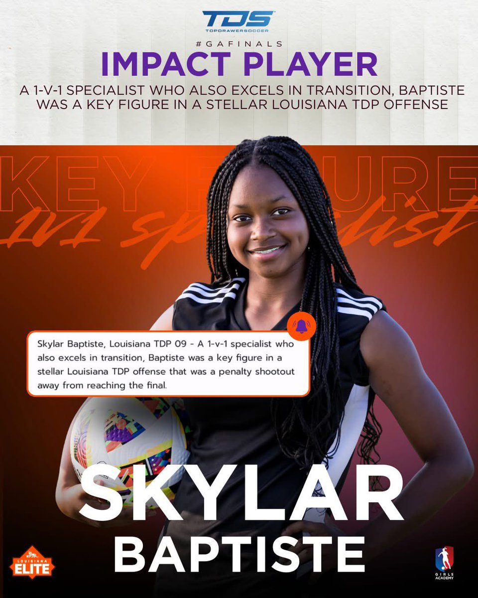 LAEliteSoccer's tweet photo. Top Drawer Soccer knows and we do as well, Skylar Baptiste is an impact player. 💪

#GAFinals | #GirlsAcademyLeague | #ReignSupreme https://t.co/QWPpLpRdvg