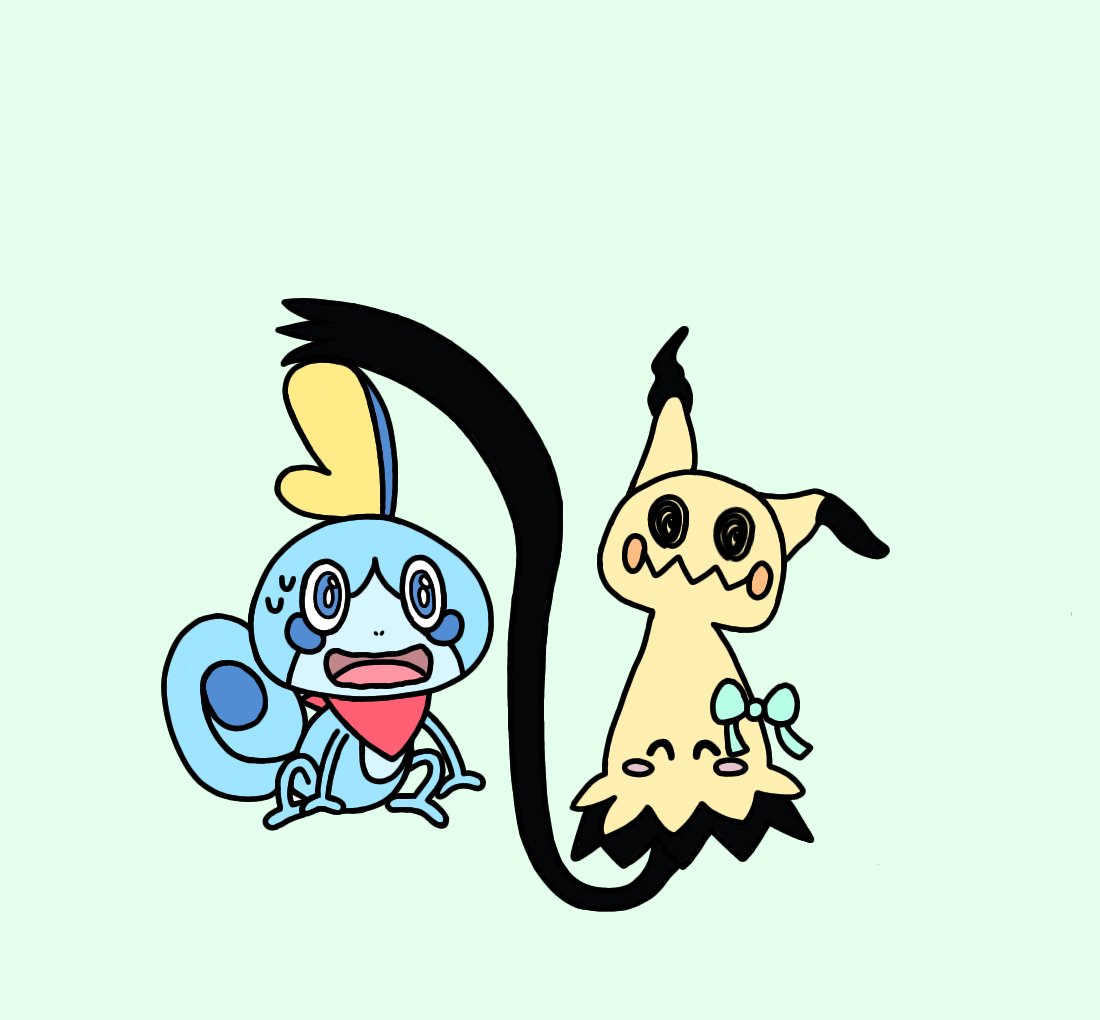 Sobble looks nervous with that hand on his head, but Mimikyu is just happy to have been recruited and it's her way of saying thanks, but Sobble doesn't get it.... 

Happy Mystery Dungeon Day! &gt;^&lt;
#MysteryDungeon #MundoMisterioso 
#MysteryDungeonDay