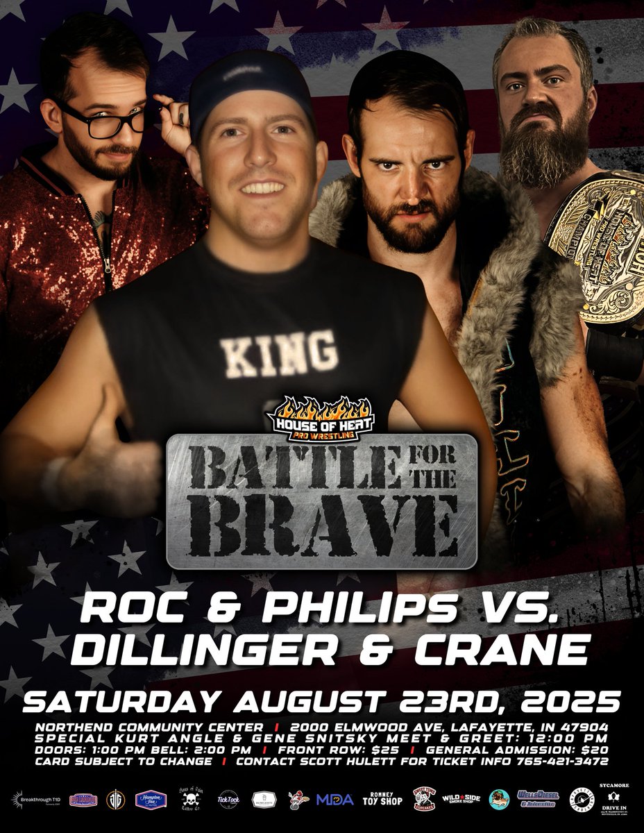 HouseofHeatProWrestling (@houseofheatpro) on Twitter photo 🚨MAIN EVENT ANNOUNCEMENT🚨
Your main event for House of Heat Pro Wrestling: Battle for the Brave the new "King of Indiana" House of Heat Pro Wrestling heavyweight champion <a href="/JCrane317/">Josh Crane ジョシュ・クレイン</a> teams with <a href="/EricDillinger5/">Eric Dillinger</a> against <a href="/SagePhilips7/">Sage Philips</a> and returning for ONE night only <a href="/SORBilly/">Billy Roc</a>! 🚨MAIN EVENT ANNOUNCEMENT🚨
Your main event for House of Heat Pro Wrestling: Battle for the Brave the new "King of Indiana" House of Heat Pro Wrestling heavyweight champion <a href="/JCrane317/">Josh Crane ジョシュ・クレイン</a> teams with <a href="/EricDillinger5/">Eric Dillinger</a> against <a href="/SagePhilips7/">Sage Philips</a> and returning for ONE night only <a href="/SORBilly/">Billy Roc</a>!