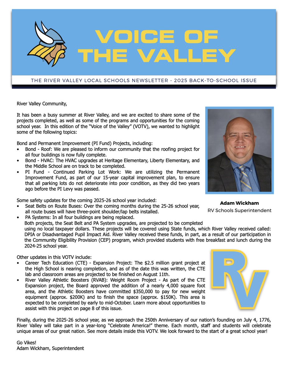 It's time to begin planning for the start of another fantastic school year! To kick things off, we're sharing our Back-to-School Issue of the Voice of the Valley Newsletter. 

Read the full newsletter at: rvk12.org/voice
