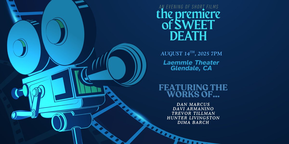 LA friends! My latest film, "Sweet Death", is screening at the Laemmle Theater in Glendale, CA on Thursday, August 14th at 7pm! It'll be a fun evening with other great films from Davi Armanino, Dima Barch, Hunter Livingston, and Trevor Tillman. Come out and support indie film!