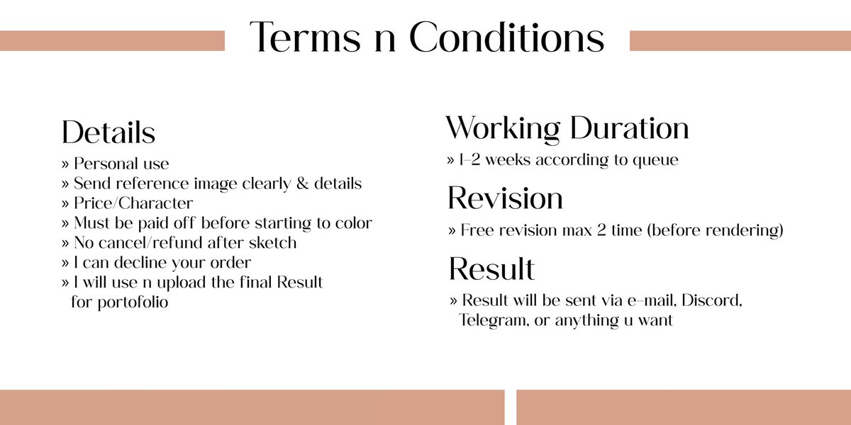 ✨OPEN COMMISSION✨
RT &amp; Likes are appreciated 🙏🏻

Haloo~ aku open commission for local only! 

Open slot (0/2). Untuk detailnya bisa liat di bawah🔽

Kindly DM me if interested 💕

#opencommission #commissionopen #commissions #artidn #zonauang #zonakaryaid