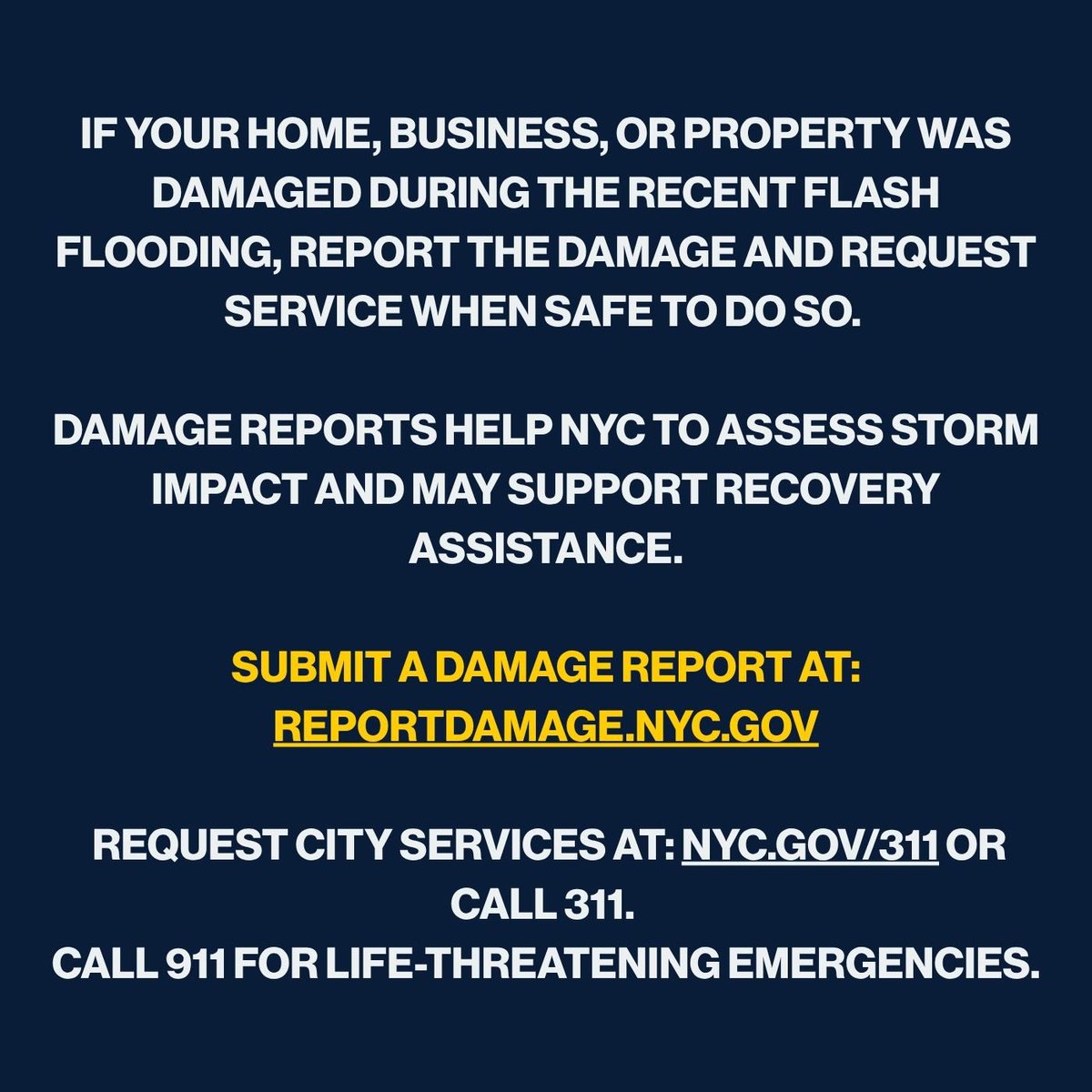 Sam Pirozzolo (@samfornyc) on Twitter photo You can report flood damage by visiting reportdamage.nyc.gov or by calling 311.
My office will be available via email this weekend at PirozzoloS@nyassembly.gov for anyone who needs help reporting damage / loss or connecting with city services. You can report flood damage by visiting reportdamage.nyc.gov or by calling 311.
My office will be available via email this weekend at PirozzoloS@nyassembly.gov for anyone who needs help reporting damage / loss or connecting with city services.