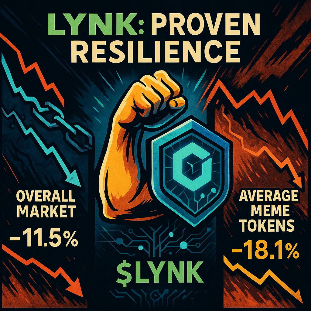$LYNK's resilience is proven! 💪 During the March 2025 crypto crash, $LYNK declined only -7.6%, outperforming the overall market (-11.5%) &amp; average meme tokens (-18.1%). Our strong community &amp; locked tokenomics drive stability. #Tokenomics #Solana