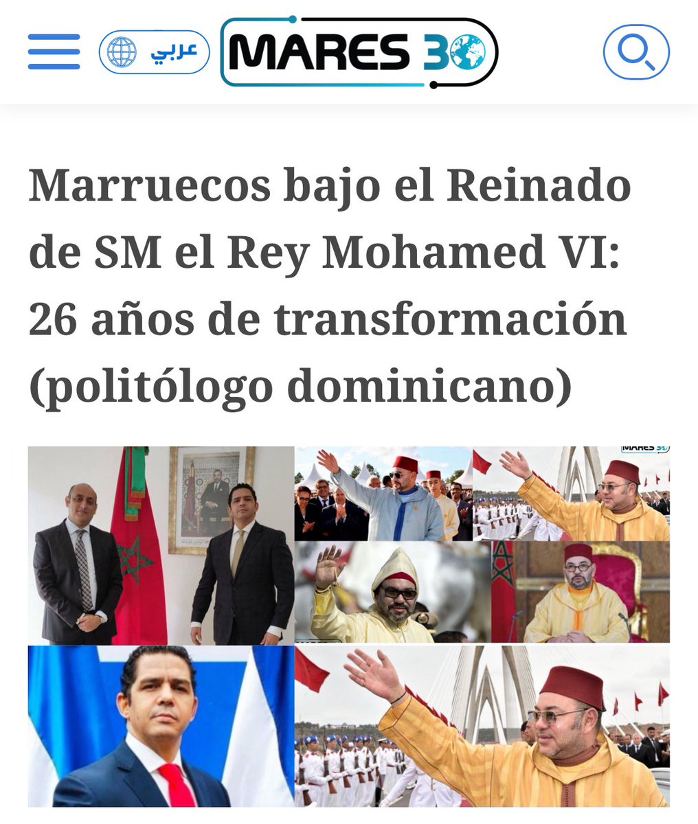 Luis González - LGC - Ciudadano del Mundo (@luisrgonzalezh) on Twitter photo Marruecos bajo el Reinado de SM el Rey Mohamed VI: 26 años de transformación (politólogo dominicano Luis González) mares30.com/marruecos-bajo… <a href="/AmbSaintDom/">Marruecos en República Dominicana y Haiti</a> <a href="/DiplomaciaM/">Diplomacia_marroquí 🇲🇦</a> <a href="/RDenMarruecos/">Embajada de República Dominicana en Marruecos</a> Marruecos bajo el Reinado de SM el Rey Mohamed VI: 26 años de transformación (politólogo dominicano Luis González) mares30.com/marruecos-bajo… <a href="/AmbSaintDom/">Marruecos en República Dominicana y Haiti</a> <a href="/DiplomaciaM/">Diplomacia_marroquí 🇲🇦</a> <a href="/RDenMarruecos/">Embajada de República Dominicana en Marruecos</a>
