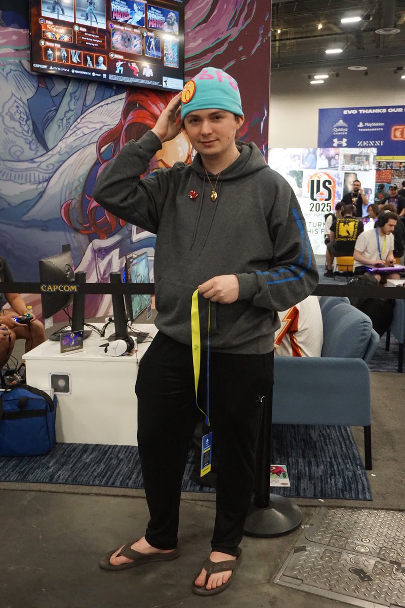 aceattorneygame's tweet photo. That man is no stranger to fights inside and out of the courtroom. Thanks to @daftflunkayyy for stopping by the Capcom booth at #Evo2025! https://t.co/5hhYPp3ihT