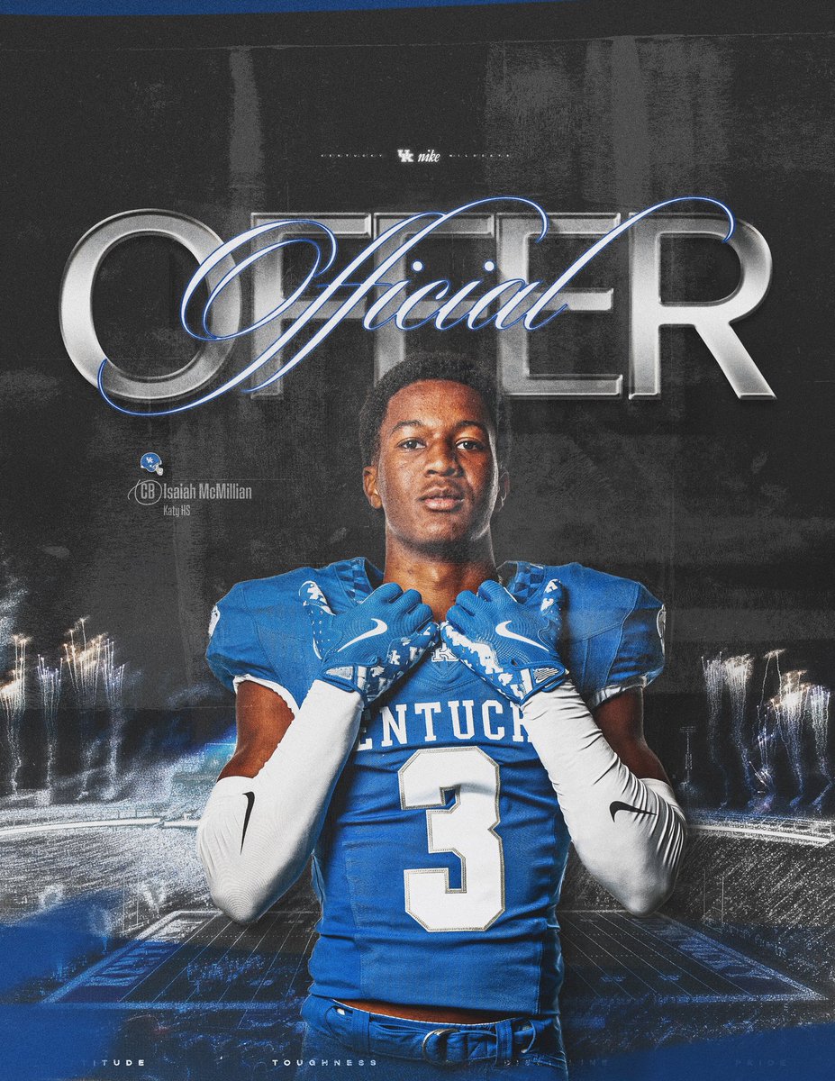 Isaiah Mcmillian (@26isaiahmcm) on Twitter photo It’s official!!! Wildcat soon! All glory to God for putting me in this position.
<a href="/UKCoachStoops/">Mark Stoops</a> <a href="/CoachC_Collins/">Chris Collins</a>
<a href="/Katyfootball/">Katy Football</a> It’s official!!! Wildcat soon! All glory to God for putting me in this position.
<a href="/UKCoachStoops/">Mark Stoops</a> <a href="/CoachC_Collins/">Chris Collins</a>
<a href="/Katyfootball/">Katy Football</a>