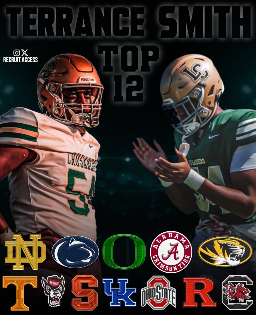 Nate Gravender (@nategravender) on Twitter photo NEWS: C/O 2027 4🌟 OT Terrance Smith ( <a href="/21T_Smith/">4⭐️Terrance Smith</a> ) is down to 1️⃣2️⃣ schools
The 6-6 260 pound OT from Lansdale, PA currently holds over 15 offers
He is ranked as a top 10 OT in the nation (#106 NATL) per the 247sports composite
Where should he call home? ⬇️ NEWS: C/O 2027 4🌟 OT Terrance Smith ( <a href="/21T_Smith/">4⭐️Terrance Smith</a> ) is down to 1️⃣2️⃣ schools
The 6-6 260 pound OT from Lansdale, PA currently holds over 15 offers
He is ranked as a top 10 OT in the nation (#106 NATL) per the 247sports composite
Where should he call home? ⬇️