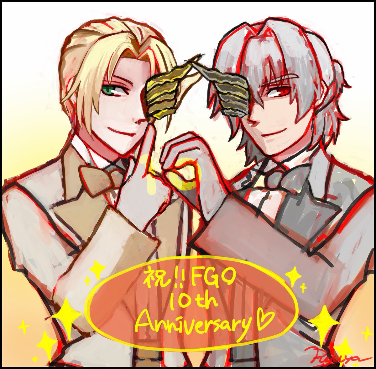 FGO10周年＆FGOフェス開催おめでとうございます🎉
大好きなサリエリとアマデウスでお祝い☺️
 #FGO10周年メッセージ 
#FGO10周年