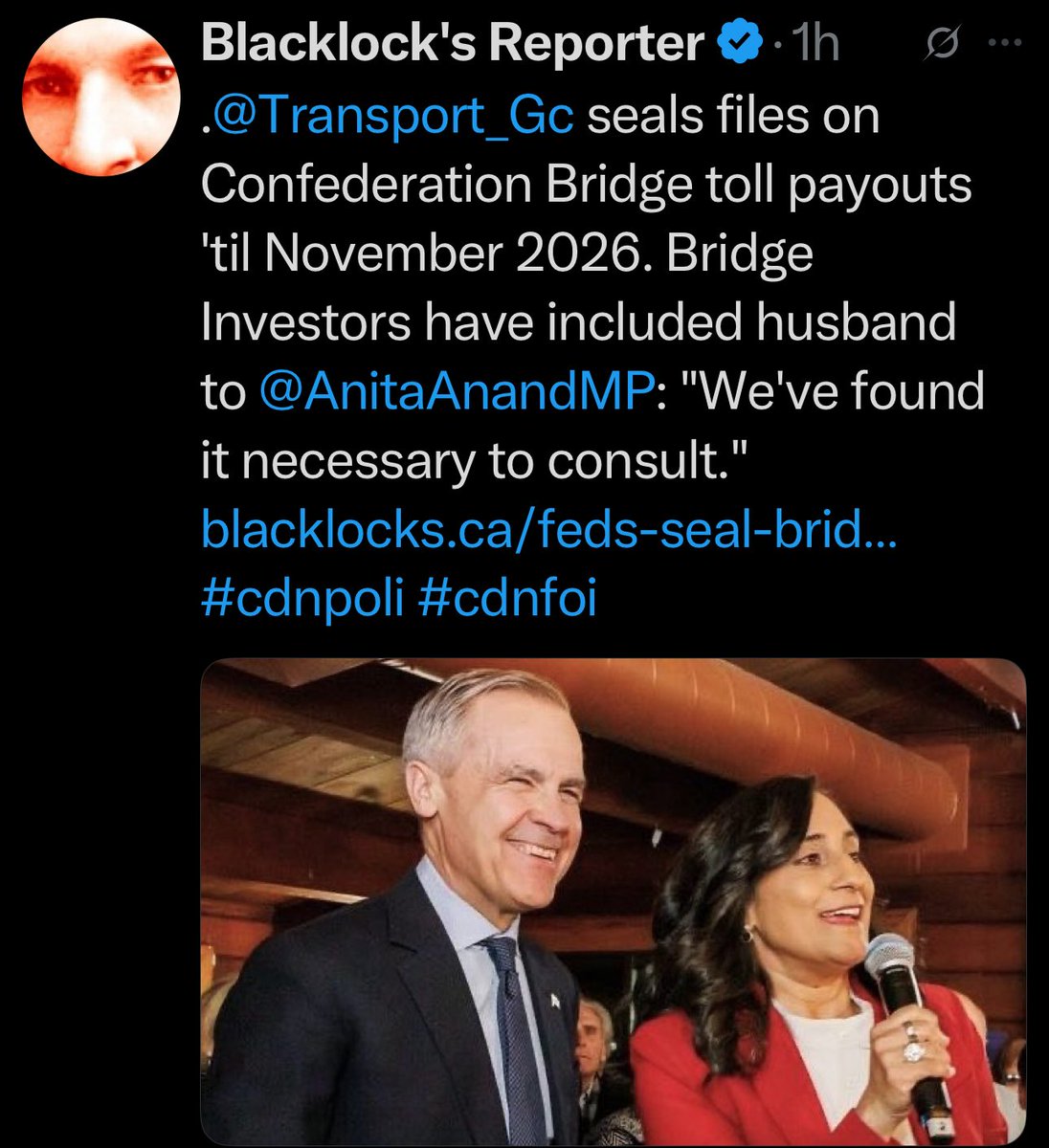 myabradshaw78's tweet photo. @MarkJCarney How much is Anita Anand’s husband getting in compensation?? https://t.co/3NvTEEQRLO