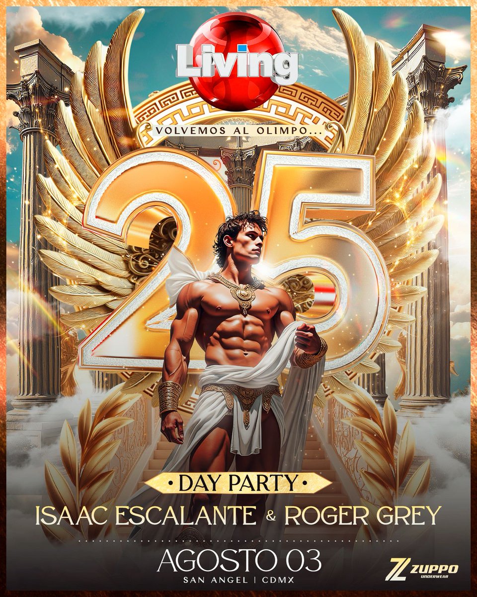 GRACIAS por tu confianza y cariño, al aniversario número 25 de LIVING 🏛️
Una celebración así MERECE horas extras para cerrar con broche de oro!!!!
Así que con tu boleto de acceso (de preventa) , nosotros te INVITAMOS  la fiesta de día con dos DJ's
ISAAC ESCALANTE &amp;  ROGER GREY