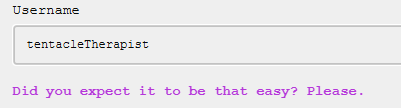 Nueuchi's tweet photo. the new homestuck fruity rumpus asshole factory website forum has this really cool thing where if you try to sign up using a character's pesterchum handle or trolltag you get a personalized 'taken' tag. it's so so cool https://t.co/T4PvapoooN