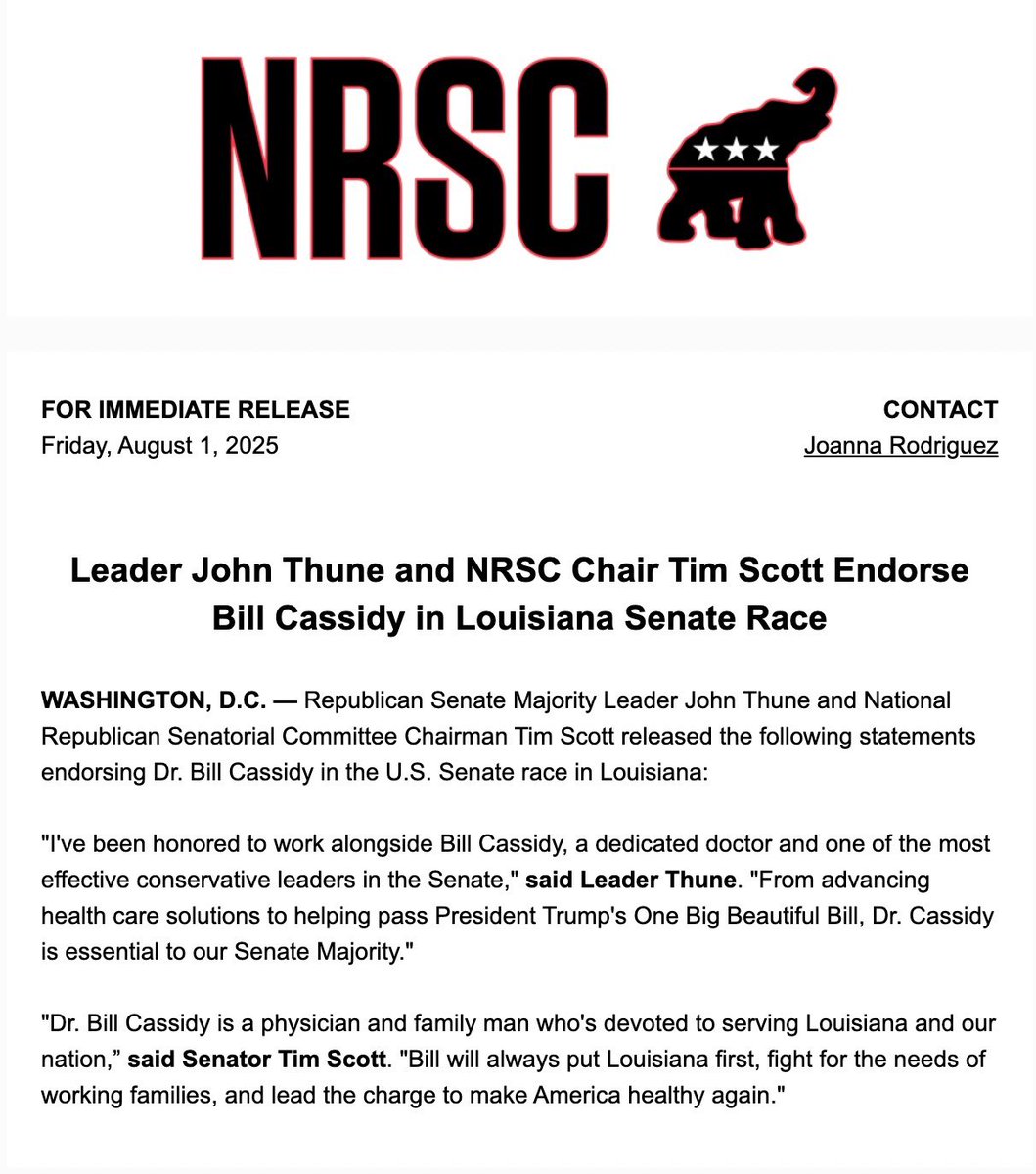 Katie_Larkin__'s tweet image. HUGE day for Team @BillCassidy : 

Jam-packed kick off event ✅

@NRSC &amp;amp; @LeaderJohnThune endorsements ✅✅

Let’s Geaux !!! 

shreveporttimes.com/story/news/202…