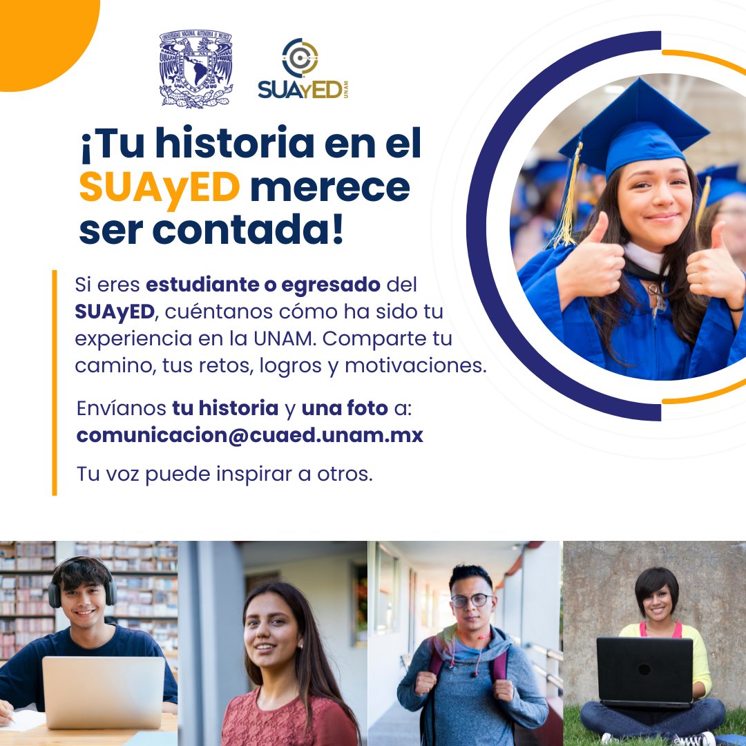 SUAyED (@suayed_unam) on Twitter photo 💙Querida comunidad #SUAyED
💭¿Cuál ha sido ese gran aprendizaje que te ha dejado esta experiencia?
💡¿Qué descubriste sobre ti en el camino?
📩 Envíanos tu historia y una foto a:
comunicacion@cuaed.unam.mx
#EducaciónParaTodos
#UNAMNuestraGranUniversidad
#CómoNoTeVoyAQuerer 💙Querida comunidad #SUAyED
💭¿Cuál ha sido ese gran aprendizaje que te ha dejado esta experiencia?
💡¿Qué descubriste sobre ti en el camino?
📩 Envíanos tu historia y una foto a:
comunicacion@cuaed.unam.mx
#EducaciónParaTodos
#UNAMNuestraGranUniversidad
#CómoNoTeVoyAQuerer