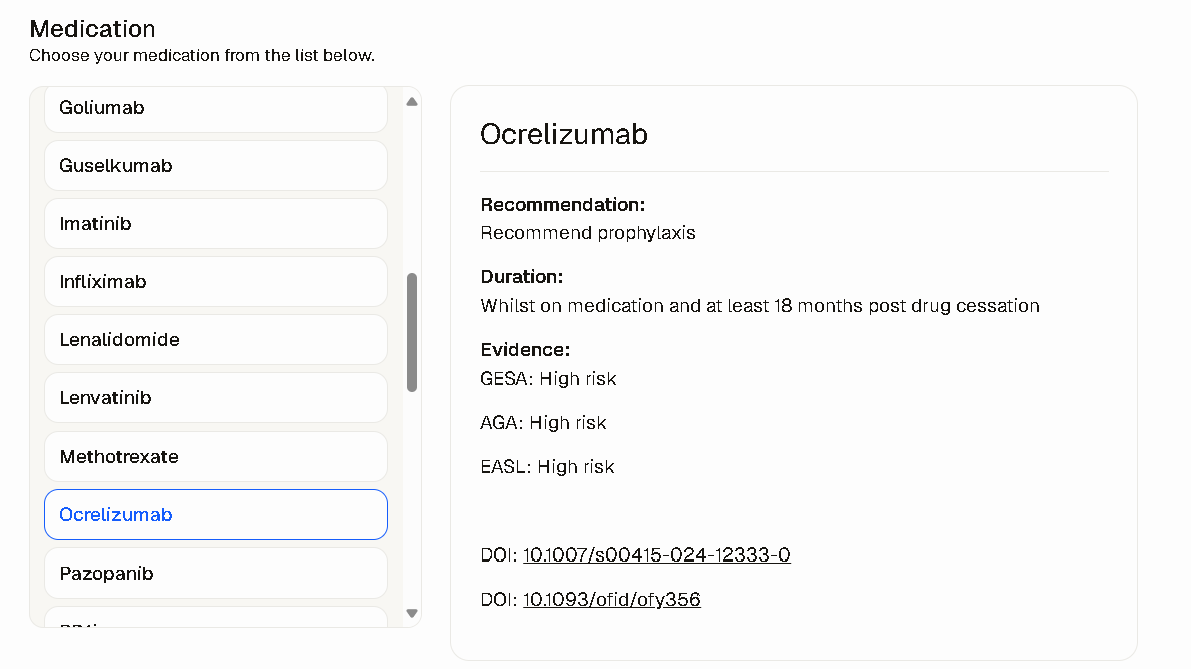 Unsure regarding chemoprophylaxis for hepatitis B?

Launching React Hep B - lnkd.in/gDP4N84y

Select the Hep B status, medication, and the recommendations of AGA, EASL, GESA is automatically provided with a link to publications related to the medication. #livertwitter