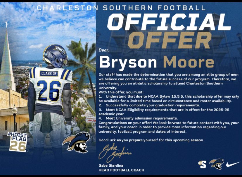 Bryson Moore (@brysonmoore7676) on Twitter photo All Glory to my Lord and Savior Jesus Christ! Iโm blessed to receive my OFFICIAL offer from CSU! LUKE 1:37 <a href="/1luv5/">Aaron Brand</a> <a href="/Demyond1/">Big Wright</a> <a href="/CoachWright425/">Chris Wright</a> <a href="/Irmo_Football/">Irmo Football</a> <a href="/CoachLMartin/">Landon Martin</a> <a href="/SethStrick11/">๐๐๐ญ๐ก ๐๐ญ๐ซ๐ข๐๐ค๐ฅ๐๐ง๐</a> <a href="/GabeGiardina/">Gabe Giardina</a> <a href="/CSU_FB/">Charleston Southern Football</a> <a href="/BriHyCSU/">Brian Hyder</a> All Glory to my Lord and Savior Jesus Christ! Iโm blessed to receive my OFFICIAL offer from CSU! LUKE 1:37 <a href="/1luv5/">Aaron Brand</a> <a href="/Demyond1/">Big Wright</a> <a href="/CoachWright425/">Chris Wright</a> <a href="/Irmo_Football/">Irmo Football</a> <a href="/CoachLMartin/">Landon Martin</a> <a href="/SethStrick11/">๐๐๐ญ๐ก ๐๐ญ๐ซ๐ข๐๐ค๐ฅ๐๐ง๐</a> <a href="/GabeGiardina/">Gabe Giardina</a> <a href="/CSU_FB/">Charleston Southern Football</a> <a href="/BriHyCSU/">Brian Hyder</a>