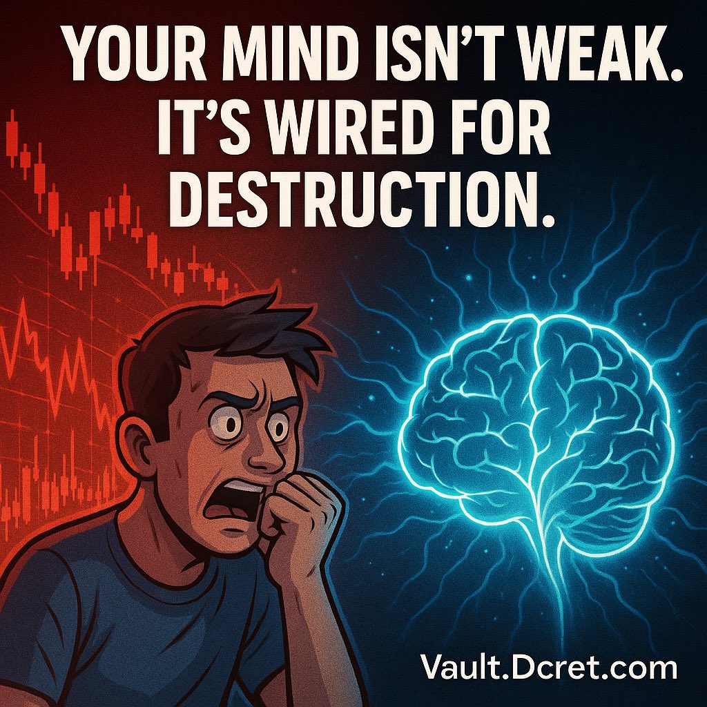 dcretofficial's tweet image. Your Mind Isn’t Weak. It’s Wired for Destruction.

1/5
You’re not stupid.
You’re not undisciplined.
You’re wired for survival not for trading.
The same brain that helped cavemen escape tigers...
Now panics at red candles and losses.
Your edge isn’t more strategy.
It’s…
