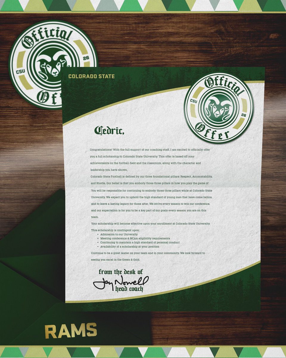 Beyond Blessed to be officially offered from <a href="/CSUFootball/">Colorado State Football</a> #AGTG 🐏

<a href="/CoachJayNorvell/">Jay Norvell</a> <a href="/CoachJMoses/">Jeremy Moses</a> <a href="/CoachFin_/">James Finley</a> <a href="/CoachMattMumme/">Matthew C Mumme</a> <a href="/CSU_Nash/">Nash O’Fallon</a> <a href="/Alex_Collins91/">Alex Collins</a> <a href="/XGoldsmith_/">Xavier Goldsmith</a> <a href="/DNVR_Rams/">DNVR Rams</a> <a href="/OwensDajon/">Dajon “June” Owens</a> <a href="/CoachHolbrook_/">Chase Holbrook</a> 
<a href="/806hsscmedia/">Jasone Pearson</a> <a href="/CoachWhiteDB1/">Coach White</a> <a href="/E_Ward18/">Eric Ward</a> <a href="/RegDavis_3/">Reginald Davis III “RD3”</a> <a href="/Rush_II/">Rush Rowell II</a> <a href="/jaylen11wilson/">J-will</a>