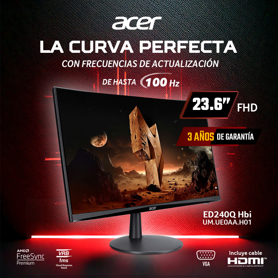 ¡Un monitor curvo 🖥 perfecto para jugar o trabajar!
Entra a 🌐 CTOnline y conoce el monitor ED240Q Hbi de #Acer, ideal para largas partidas de juego 🕹 o horas extenuantes de trabajo 👨‍💻.

Da clic y conócelo:
🌐 ctonline.mx/Computadoras-G…