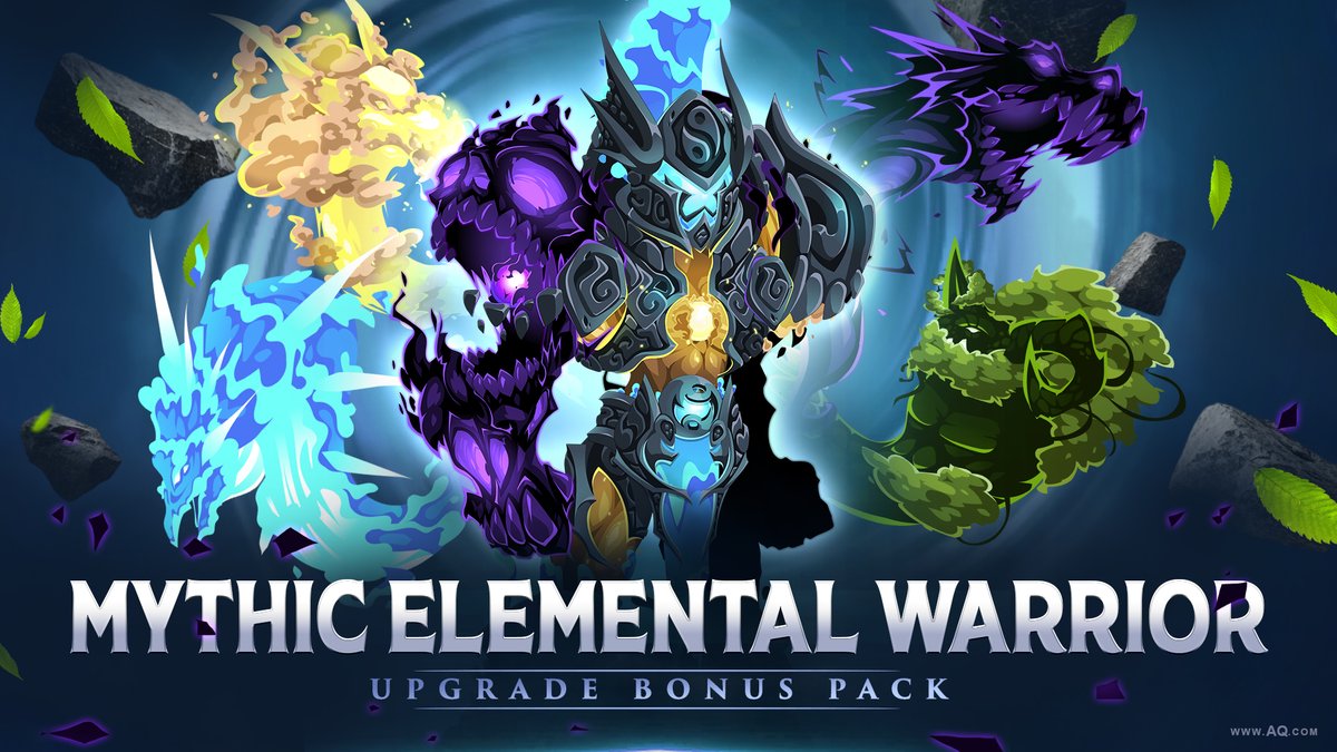 As the Mythic Elemental Warrior, you've ascended to become one with the world you saved! Choose the Mythic Elemental Warrior bonus and get a class, 2 armor sets, &amp; Elemental Dragon capes when you buy any AC or Member pack worth $10 USD or more. aq.com/gamedesignnotes