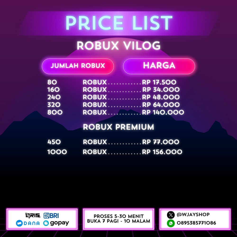 WjayShop's tweet image. yuk yuk yuk robux tercepat dan termurah ready, langsung saja yang mau avatarnya jadi ganteng &amp;amp; cantik 
#zonauang #zonajajan️️