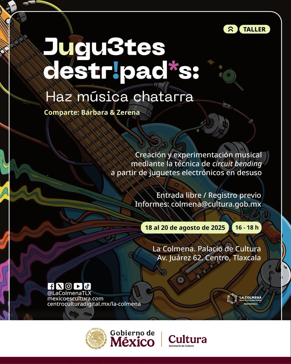 ¿Qué pasaría si pudieras transformar un juguete en un instrumento sonoro?

En este taller aprenderemos a intervenir juguetes electrónicos de segunda mano para modificar sus sonidos y crear nuevas posibilidades sonoras.

centroculturadigital.mx/actividad/jugu…