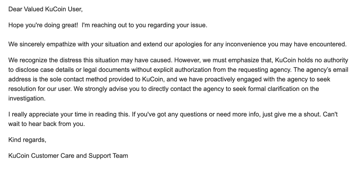 GoetDgn's tweet photo. @KuCoinMod Oh wow, your responses haven’t changed at all.
Still the same copy-paste — no documents, no progress, no answers.
My funds have been blocked for over 6 months.

Ticket #4645390
@KuCoinMod  — you call this support? https://t.co/kjhpsbzU9Y
