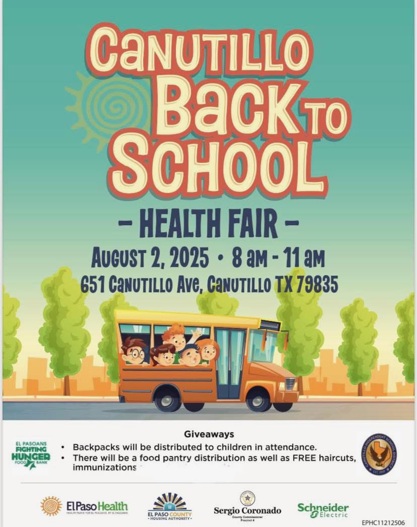 Canutillo Elementary School (@canutilloes) on Twitter photo Help spread the word-it’s tomorrow Saturday August 2nd from 8am-11am at CES. Free haircuts, supplies, immunizations, food and much much more! Open to the community. <a href="/CanutilloISD/">Canutillo ISD</a> Help spread the word-it’s tomorrow Saturday August 2nd from 8am-11am at CES. Free haircuts, supplies, immunizations, food and much much more! Open to the community. <a href="/CanutilloISD/">Canutillo ISD</a>