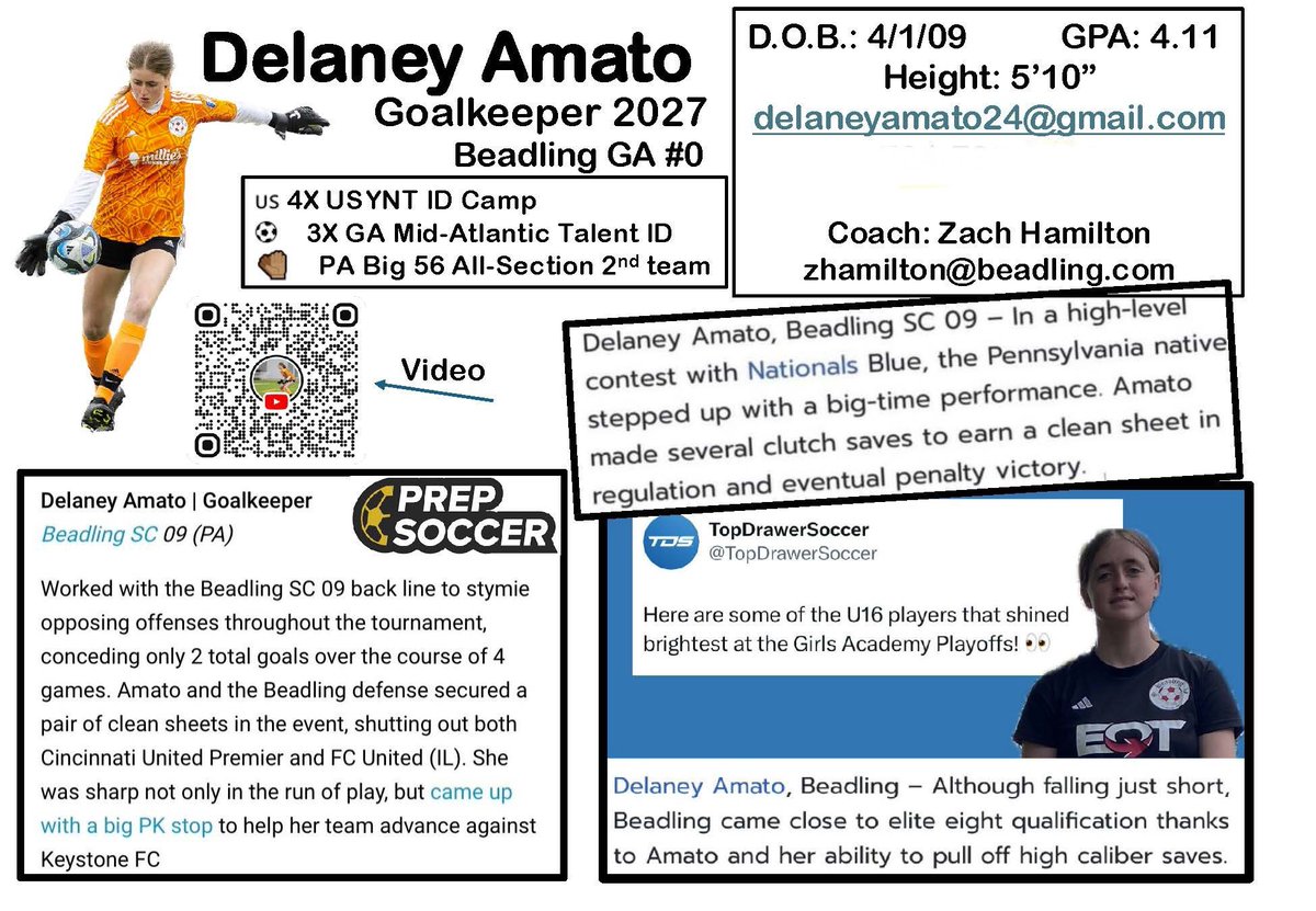 Exciting August ahead with first official visits and the beginning of high school season!  Hoping to continue getting to know some awesome programs and coaches and find a good fit. 

- E-mail 💻 or DM me for phone 📱 
- Highlights 🎥 here: youtube.com/@delaneyamato0…
