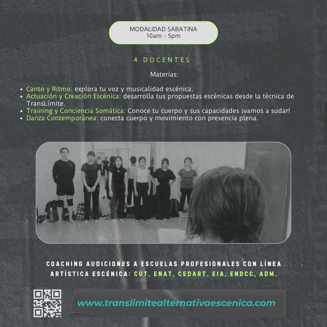 🚨 ¡Próximamente la convocatoria del Diplomado de #CreaciónEscénicaContemporánea / #CoachingAudiciones! 🚨

🎭 Cupo limitado

En TransLímite [alternativa escénica] formamos artistas con perfil creadorxs, capaces de desarrollar su propia voz y llevar al máximo sus habilidades 👊🏽