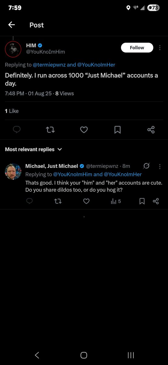 Aww, seems he can hang with me. He must be a jealous man because his wife blocked me then he stopped responding.
