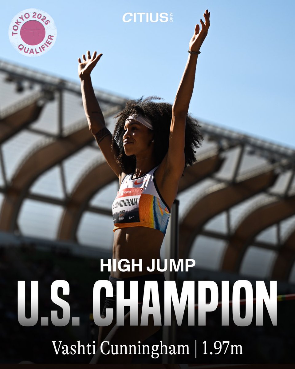 SWEET 16 🥇🥇🥇🥇🥇🥇🥇🥇🥇🥇🥇🥇🥇🥇🥇🥇

Vashti Cunningham picks up an incredible SIXTEENTH national title in the #USATFOutdoors high jump with a season’s best 1.97m clearance. Thays’s Cunningham’s seventh title outdoors and her eight straight U.S. team in the event.