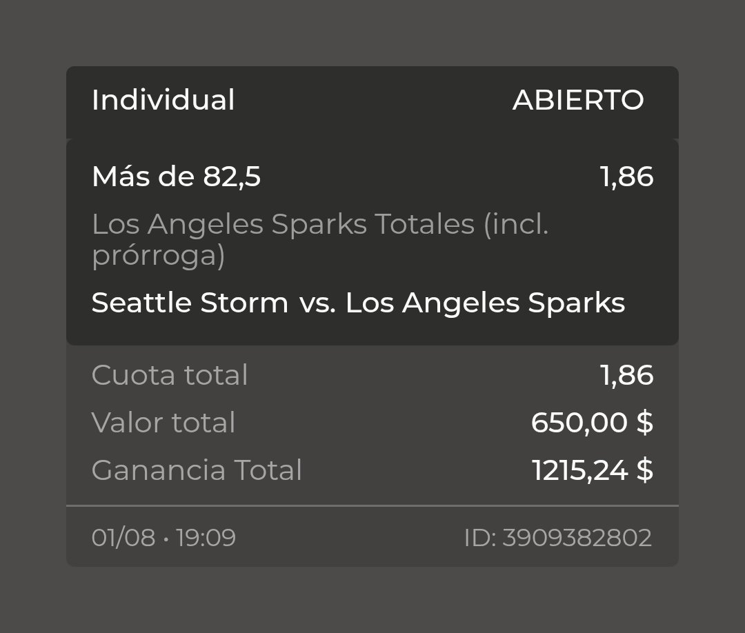 MIKLO APP (@mikloapp) on Twitter photo 🔥 Pick del día 🔥
🏀 Seattle Storm vs. Los Angeles Sparks
👉 Más de 82.5 Pts Los Angeles Sparks (incl. prórroga)
💰 Momio: 1.86
¡Vamos con todo esta noche!
¿Tú ya elegiste tu jugada? 👀 con <a href="/Micasinocom/">MiCasino.com | Apuestas deportivas</a>
👉 Únete aquí: micasino.com/?pc=MIKLO
🎁 ¡Te duplicamos tu primer 🔥 Pick del día 🔥
🏀 Seattle Storm vs. Los Angeles Sparks
👉 Más de 82.5 Pts Los Angeles Sparks (incl. prórroga)
💰 Momio: 1.86
¡Vamos con todo esta noche!
¿Tú ya elegiste tu jugada? 👀 con <a href="/Micasinocom/">MiCasino.com | Apuestas deportivas</a>
👉 Únete aquí: micasino.com/?pc=MIKLO
🎁 ¡Te duplicamos tu primer