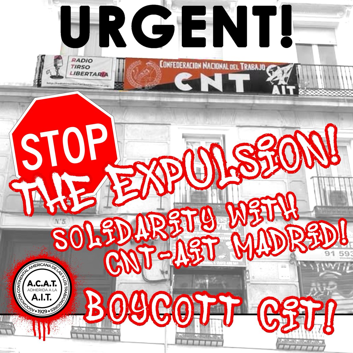 The American Continental Workers' Association (ACWA) condemns the ICL in Spain for using the repressive structures of the state to expel the CNT-AIT (IWA) from its headquarters in Plaza de Tirso de Molina, Madrid.

kolektiva.social/@cercle_ait_mo…