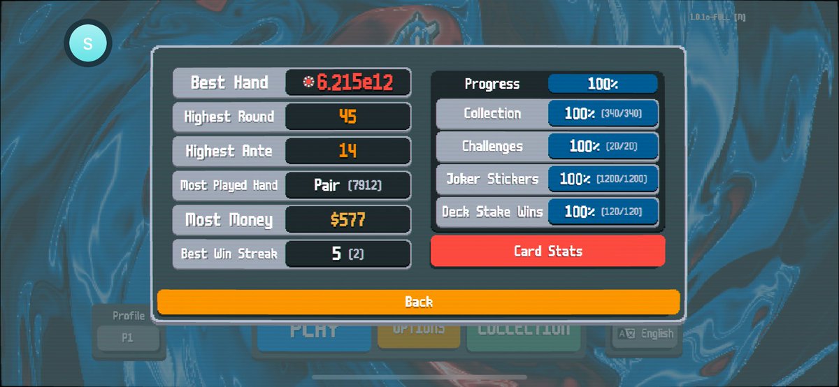the_sorne's tweet photo. My stats after 100% completing Balatro https://t.co/euA8ZRWDAQ