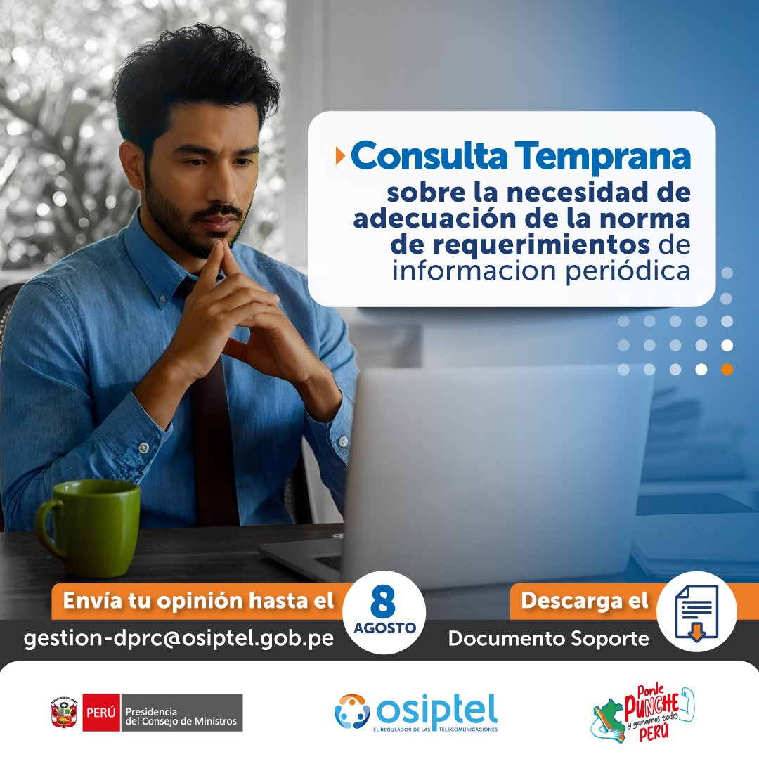 📢 EL OSIPTEL abrió la #ConsultaTemprana sobre la necesidad de adecuar la Norma de Requerimientos de Información Periódica #NRIP, con el objetivo de mejorar los reportes que las operadoras entregan al regulador.

Más Información. 👇 
gob.pe/institucion/os…
