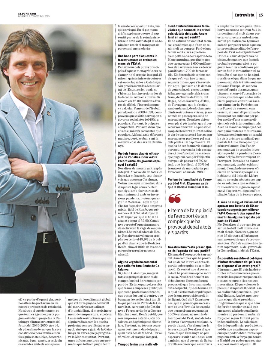 Junts Parlament (@juntsparlament) on Twitter photo 📰| ENTREVISTA| <a href="/vadorverges/">Salvador Vergés i… Tejero!</a>:
💬 “Sense un estat propi no es pot resoldre el col·lapse de les infraestructures”.
📌 Llegeix l'entrevista a <a href="/elpuntavui/">El Punt Avui 🎗️</a>: tuit.cat/ZIwzb 📰| ENTREVISTA| <a href="/vadorverges/">Salvador Vergés i… Tejero!</a>:
💬 “Sense un estat propi no es pot resoldre el col·lapse de les infraestructures”.
📌 Llegeix l'entrevista a <a href="/elpuntavui/">El Punt Avui 🎗️</a>: tuit.cat/ZIwzb