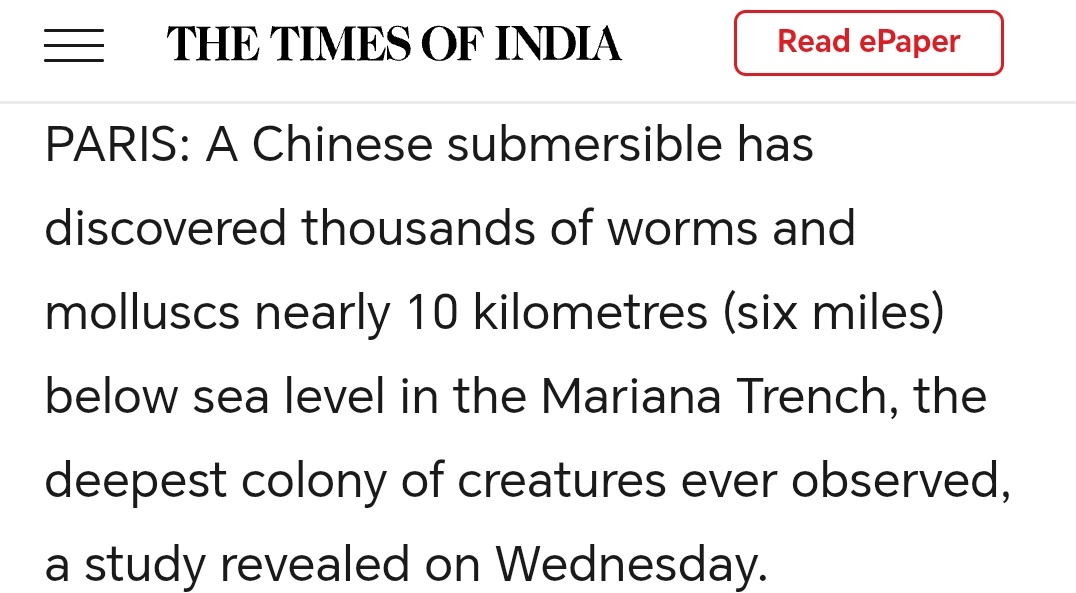 StreetTreck's tweet image. ♻️ #Chinese #submersible has #discovered #thousands o #worms n #molluscs nearly #10kilometers #belowsealevel in the #Marianatrench🛤️

#WesternPacificOcean #Chinesesubmersible #striver #fendouzhe #chemosynthesis #StreetTreck🛤️ 
m.timesofindia.com/articleshow/12…
timesofindia.indiatimes.com/home/environme…