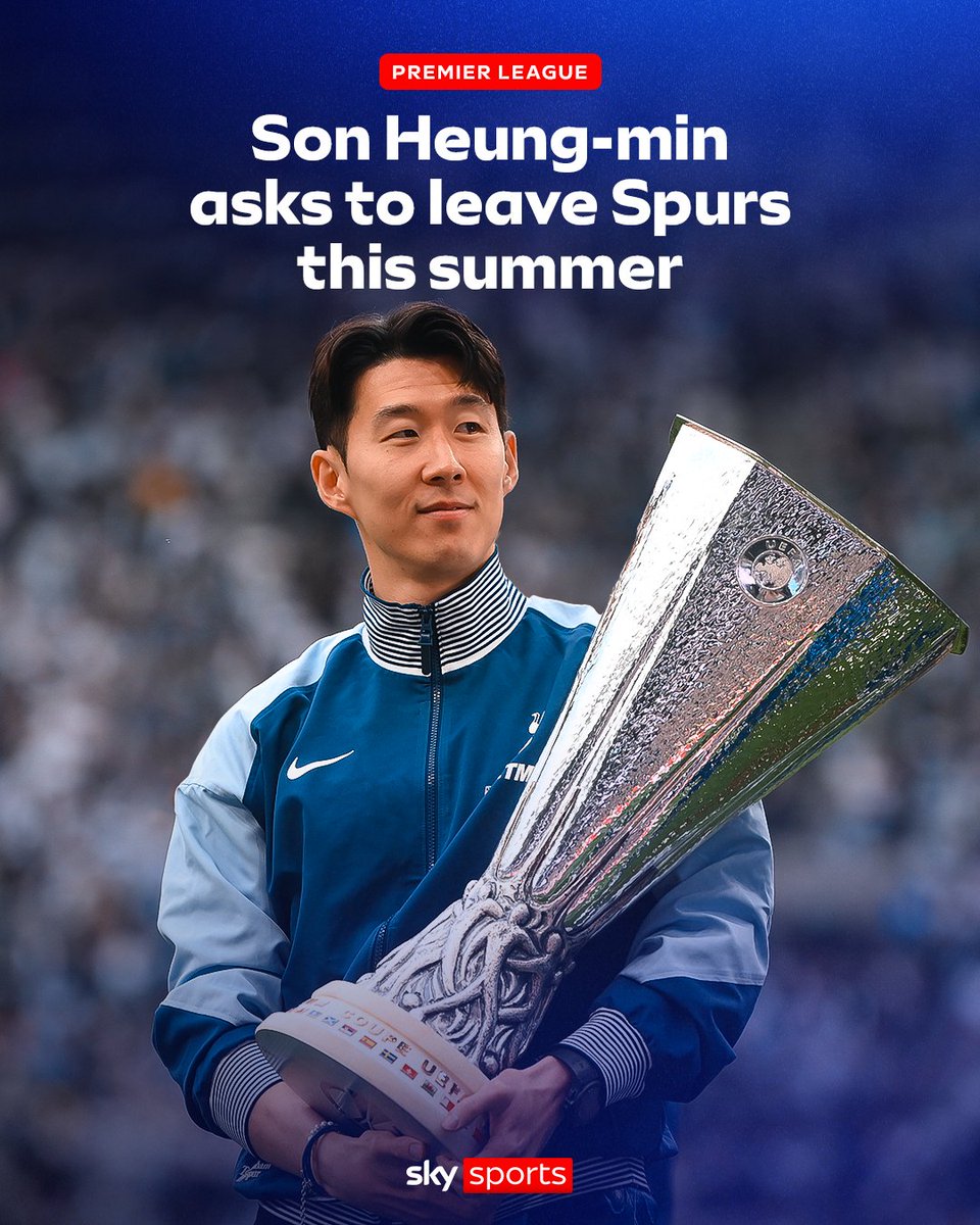 SkySportsNews's tweet photo. Tottenham Hotspur captain Heung-Min Son has announced he will be leaving the club this summer 🎙️ https://t.co/aiXswdhzM7