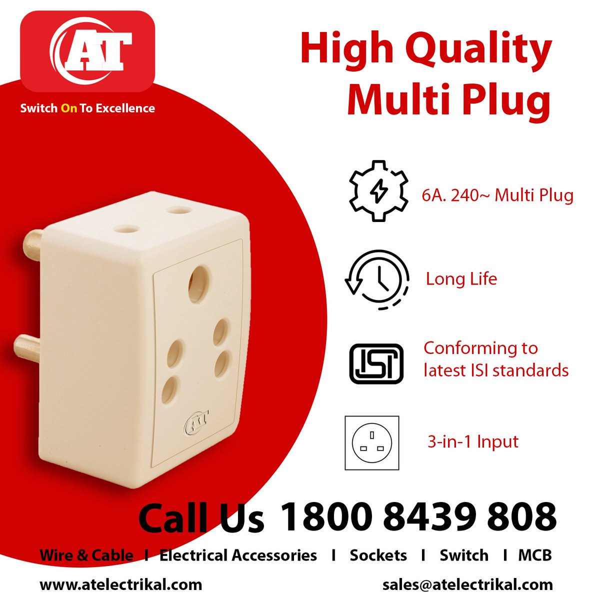 ATELECTRIKAL's tweet image. Compact and reliable, our universal multiplug connects multiple devices with ease. Designed for safety and versatility, it's perfect for homes, offices. call now for more info 1800 8439 808 and visit our site atkabel.com #Multiplug #UniversalPlug #PowerExtension