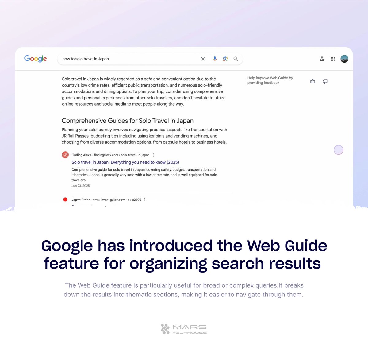 MarsTechhouse's tweet image. Tired of endless scrolling? 🤯 Google introduced Web Guide, a new feature for organizing search results into helpful, thematic sections. 

#Google #GoogleSearch #WebGuide #AI #TechNews #SearchEngine #Productivity #Innovation