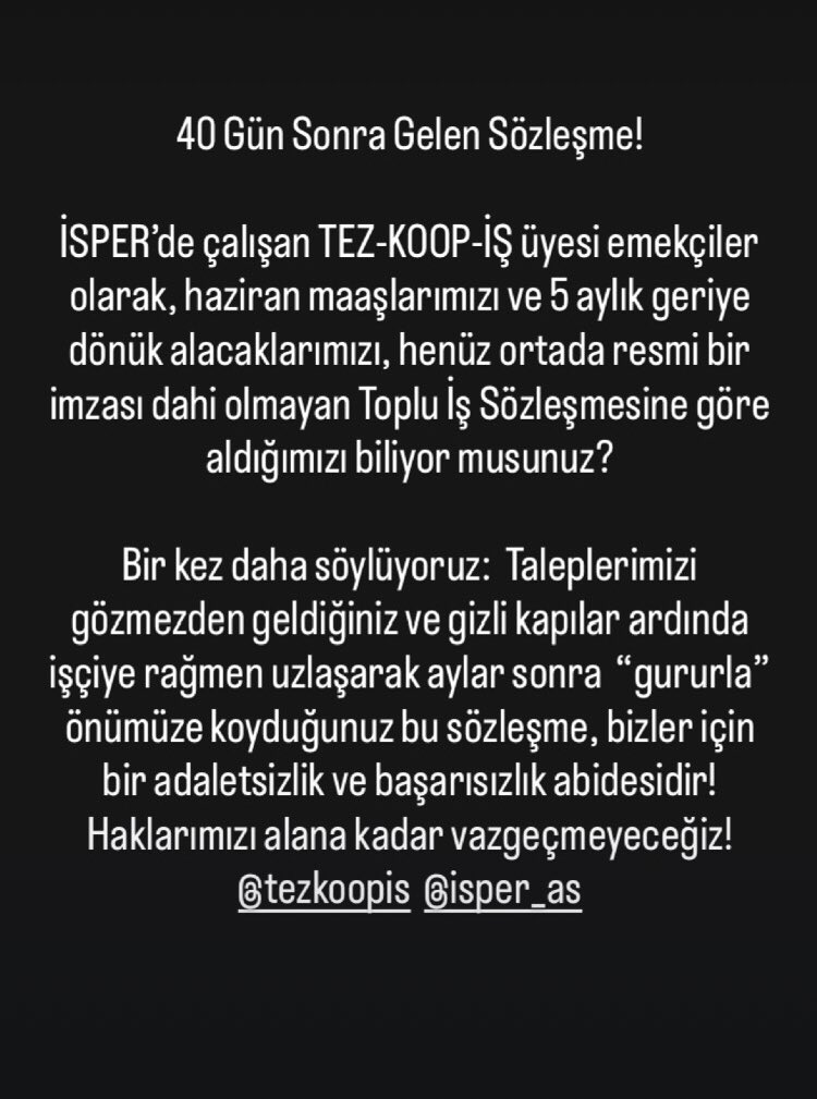 ibbisperisci's tweet photo. 40 gün sonra gelen bu sözleşme bizler için bir adaletsizlik ve başarısızlık abidesidir! Bizi, haklarımızı, mesleki onurumuzu ve insanca bir yaşam talebimizi yok saydığınızın belgesi olan sözleşmenizle ne kadar “gurur” duysanız azdır! @isperas @tezkoopissndk https://t.co/bVDNvuc4aa